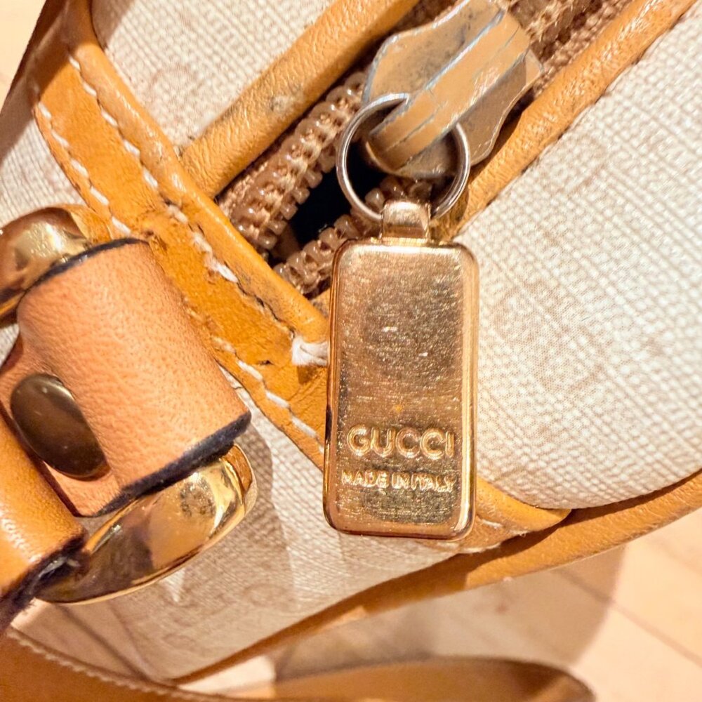 Gucci Women's Crossbody Bag Cream Tan Leather Trim Micro GG Monogram Vintage - Picture 6 of 14